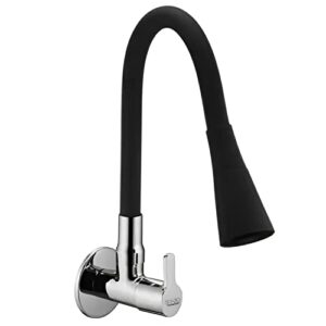 SPAZIO Fusion Flexible Sink Faucet - Flxo Play with 360 Degree Flexible Black Silicon Hose & Dual Flow Pattern, Hot/Cold Water Tap with Wall Flange